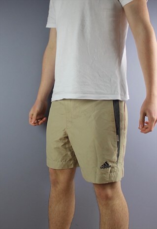 VINTAGE ADIDAS SHORTS IN BROWN WITH POCKETS, EMBROIDERED LOG