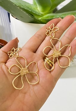 Gold Plated Flower Drop Earrings