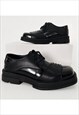 SQUARE TOE BROGUES SHOES EDGY PLATFORM BOOTS IN BLACK