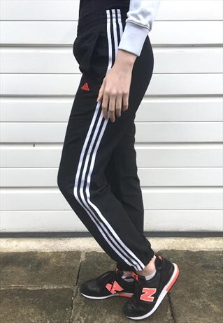 WOMENS ADIDAS BLACK TRACKSUIT BOTTOMS WHITE TROUSERS SPORT