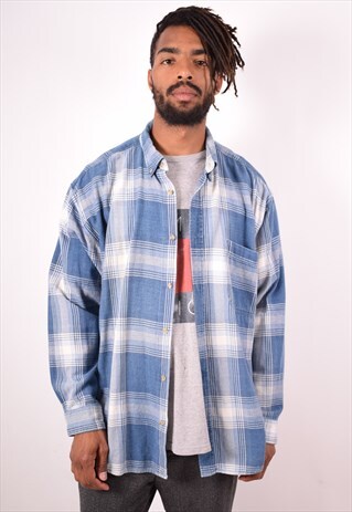 MENS VINTAGE SHIRT XL BLUE CHECK 90S