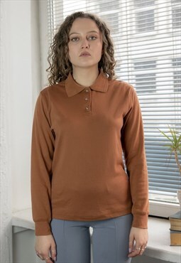 Vintage 80's Brown Long Sleeved Polo Top