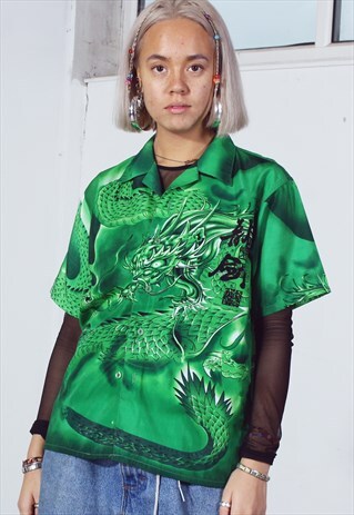 VINTAGE Y2K GREEN DRAGON PRINT SHIRT