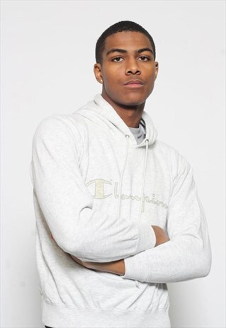 VINTAGE CHAMPION LOGO HOODIE GREY