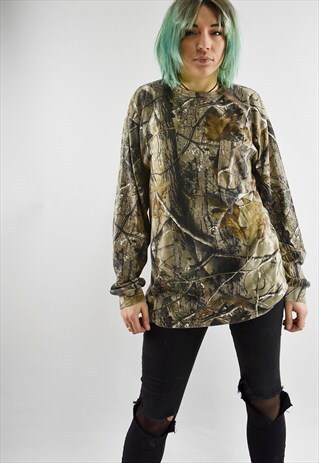 VINTAGE LEAVES PRINT LONG SLEEVE T SHIRT
