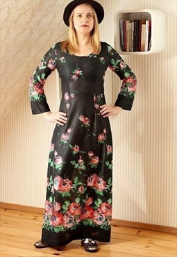 Black long maxi bright floral vintage dress