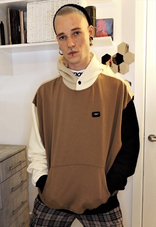 LOOSE FIT OVERSIZE PREMIUM FABRIC CLIP NECK STITCHED HOODIE