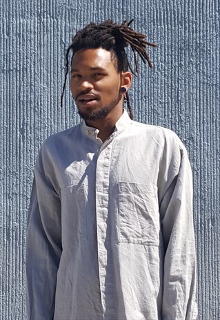90S MINIMALIST LUXURY GREY LINEN BLEND COLLARLESS SHIRT