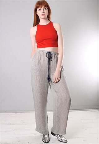 VINTAGE 80S SILK STRIPED TASSEL TIE CULOTTE TROUSERS