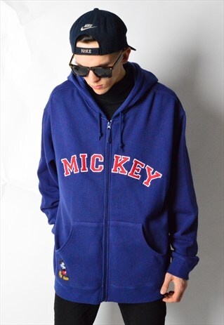 NAVY BLUE EMBROIDERED MICKEY HOODIE JACKET