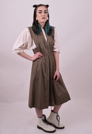 VINTAGE 80'S GREEN & CREAM SAFARI FESTIVAL DRESS SIZE 12 14