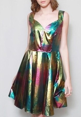 VINTAGE 1980'S METALLIC MULTI COLOURED PROM MINI DRESS
