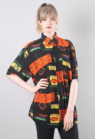 VINTAGE 80S CRAZY PATTERNED OVERSIZE SHIRT