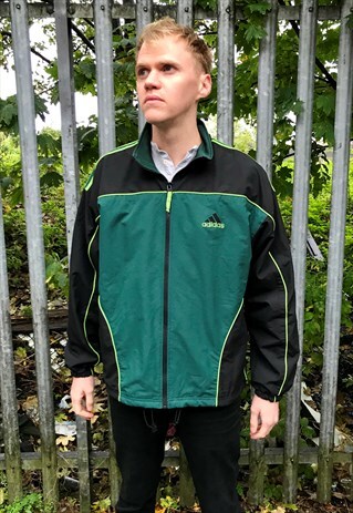 VINTAGE ADIDAS ZIP THROUGH TRACKSUIT SHELL GREEN JACKET