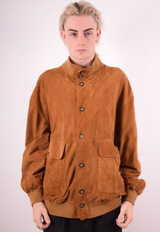 MENS VINTAGE SUEDE JACKET XXL BROWN 90S