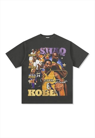 GREY KOBE SHAQ GRAPHIC COTTON FANS T SHIRT TEE