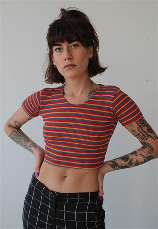 PRIMARY COLOUR STRIPED CROP TEE
