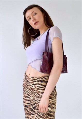 VINTAGE 90S 00S Y2K PURPLE SNAKESKIN MINI SHOULDER BAG