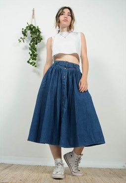 Vintage Denim Maxi Festival Skirt Size 6-8
