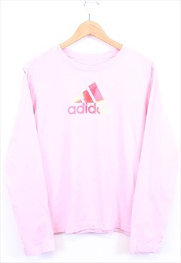 Vintage Adidas Long Sleeve T Shirt Pink With Printed Logo