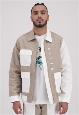 LOBATOFFICIAL cargo jacket with pockets in beige/white