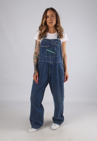 VINTAGE DENIM DUNGAREES KEY WIDE LEG UK 14 LARGE (G2N)