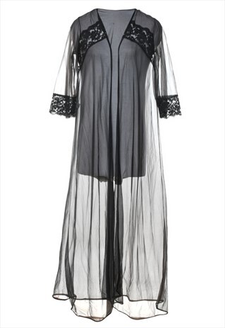 VINTAGE SHEER BLACK LACE DRESSING GOWN - S