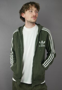 Vintage Adidas Full Zip Hoodie Green with Embroidered Logo