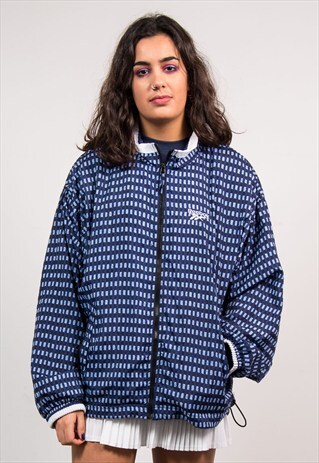 90'S VINTAGE NAVY BLUE PATTERNED REEBOK TRACKSUIT JACKET
