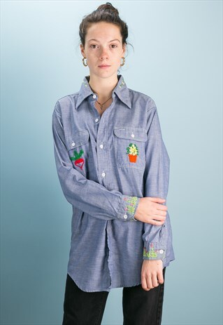 VINTAGE HAND EMBROIDERED DENIM SHIRT