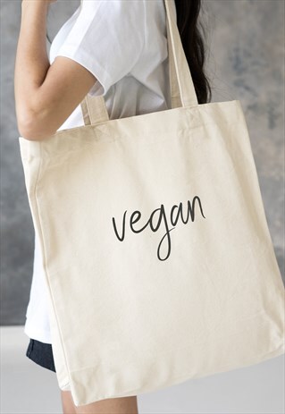 VEGAN TOTE SCRIPT TYPO COTTON CANVAS PRINTED BAG YOGA BEACH