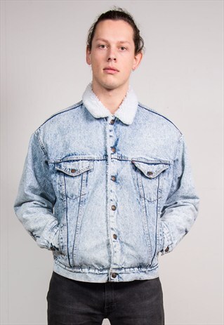 90'S VINTAGE ACID WASH DENIM LEVI'S FAUX SHERLING JACKET