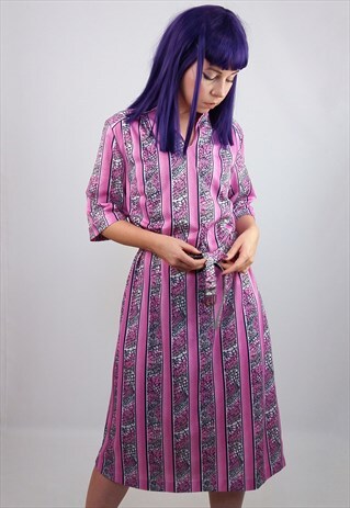 VINTAGE 80'S C&A RETRO PRINTED DRESS PINK
