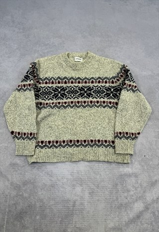 VINTAGE KNITTED JUMPER ABSTRACT PATTERNED CHUNKY SWEATER