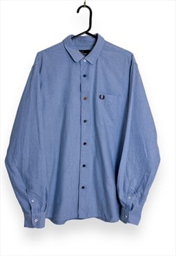 Fred Perry Shirt Light Blue Denim Look Long Sleeve Mens M