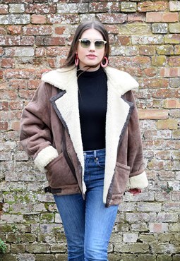 Vintage Shearling Aviator Flying Jacket in Leather