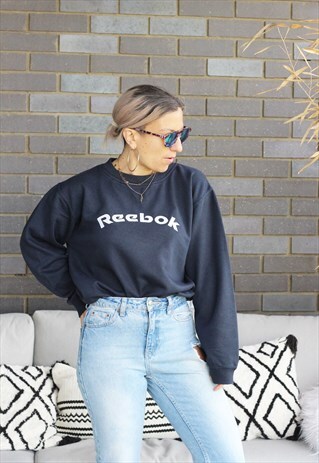 VINTAGE 1990S REEBOK SPELL OUT NAVY OVERSIZED SWEATSHIRT