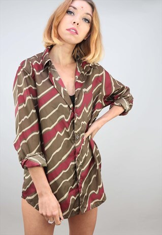 VINTAGE 80S 90S OVERSIZED LONG SLEEVE PATTERNED SHIRT
