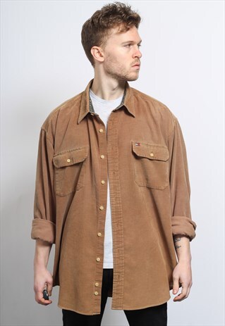 VINTAGE TOMMY HILFIGER CORDUROY CORD SHIRT BROWN
