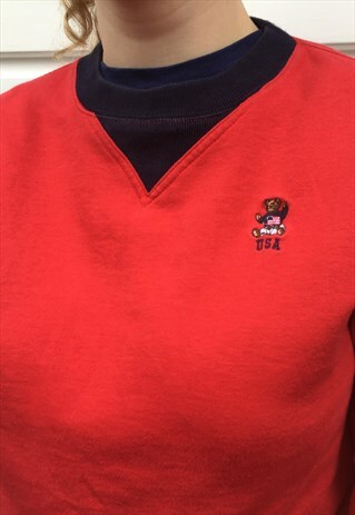 WOMENS VINTAGE 80S RALPH LAUREN SWEATSHIRT POLO BEAR TOP