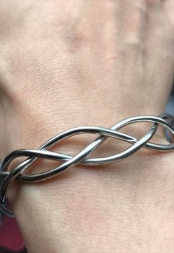 Sterling Silver Twisted Open Bangle, Celtic design bracelet