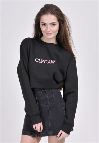 BLACK EMBROIDERED CUPCAKE (PINK) SWEATSHIRT