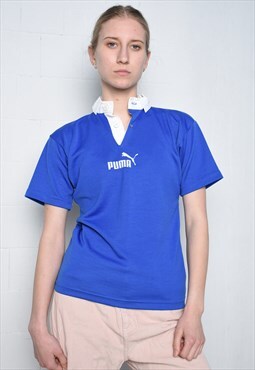 Vintage 90s PUMA sports solid blue logo t-shirt top tee