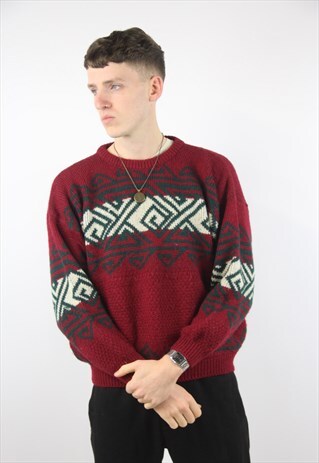 VINTAGE PATTERNED KNIT WOOL JUMPER