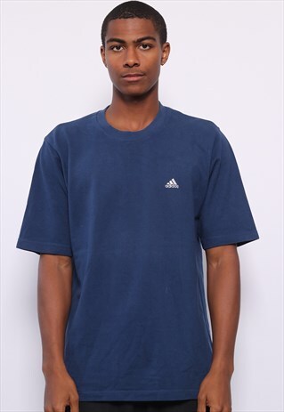 VINTAGE ADIDAS CHEST LOGO T-SHIRT NAVY BLUE