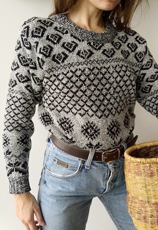 VINTAGE 90S FAIR ISLE JAZZY KNIT CROPPED CHRISTMAS JUMPER