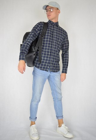 VINTAGE BLUE CHECKERED FLANNEL SHIRT
