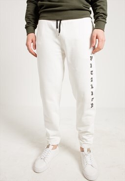 Oversized Joggers in White with Slogan Print