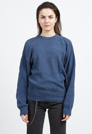 VINTAGE BLUE CANDA ROUND NECK KNIT JUMPER SWEATER