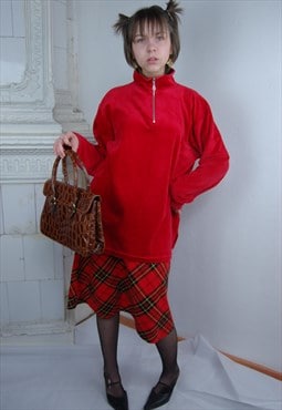 Vintage y2k cool bright red 1/4 zip fleece unisex jumper 
